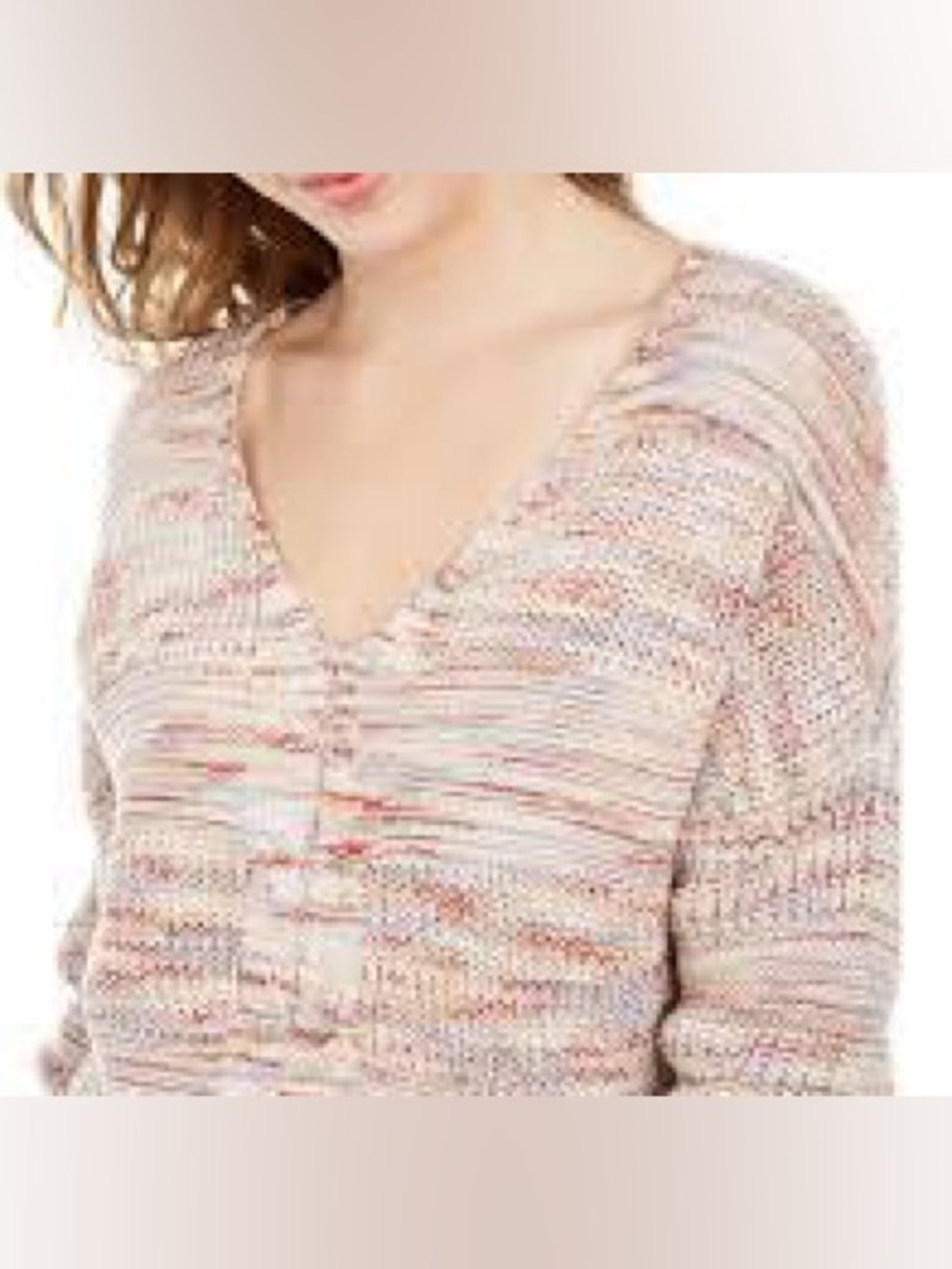 American Rag Pink Marled V-Neck Buttoned Sweater cable knit lace up
